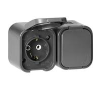 Miratic Doppia Presa Schuko 16A 250V con Coperchio Presa Esterna Impermeabile IP54 Presa Esterna da Muro per Giardino Garage Cantina (grigio)