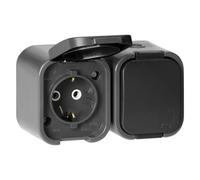 Miratic Doppia Presa Schuko 16A 250V con Coperchio Presa Esterna Impermeabile IP54 Presa Esterna da Muro per Giardino Garage Cantina (grigio-nero)