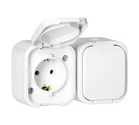 Miratic Doppia Presa Schuko 16A 250V con Coperchio Presa Esterna Impermeabile IP54 Presa Esterna da Muro per Giardino Garage Cantina (bianco)