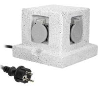 Miratic Presa Multipla Esterno Effetto Pietra da Giardino IP44 Ciabatta Multipresa da Esterno 4x2 P +T Schuko H07RN-F Cavo in Gomma 3 x 1,5mm² di 3m Prese da Esterno Impermeabili Max. Carico: 3680W