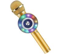 Mircophone Karaoke wireless 4 in 1, micro karaoke portatile, Bluetooth, per bambini e adulti, per cantare, feste, registrazione, compatibile con smartphone Android e iOS (oro)