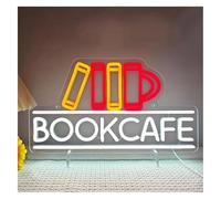 Mirevia Luce al neon Lampada da lettura a LED con topo, gatto che legge un libro luce appendere alla parete decorazione per sala studio(42X22cm)