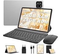 MIRGAMO Tablet 10 Pollici Android 14 22GB RAM+128GB ROM(TF 1TB),Octa-Core,8000mAh,Widevine L1,WiFi,GPS,1920 * 1200 FHD,16+8MP,2 in 1 Tablet PC con Tastiera e Mouse-Argenteo