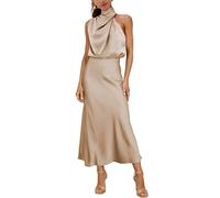 MIRGLER Maxi abito da donna in raso elastico a vita alta per matrimoni, serate, cocktail e cocktail, Champagne, S