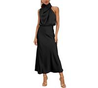 MIRGLER Maxi abito da donna in raso elastico a vita alta per matrimoni, serate, cocktail e cocktail, nero, M