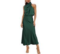 MIRGLER Maxi abito da donna in raso elastico a vita alta per matrimoni, serate, cocktail e cocktail, verde scuro, M