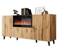 Mirjan24 Cassettiera Vailbo 180 con camino elettrico, multiuso, con 3 ante, fiamma LED realistica, credenza, con cristalli decorativi, sala da pranzo (rovere Wotan)