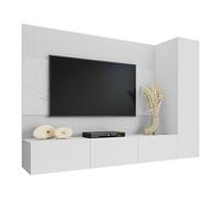 Mirjan24 Deromi VI - Parete da parete con pannelli a parete e pannello TV, pannelli acustici, TV, armadio, parete multimediale, pensile (bianco + marmo bianco)
