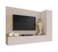 Mirjan24 Deromi VI - Parete da parete con pannelli a parete e pannello TV, pannelli acustici, TV, armadio, parete multimediale, pensile (beige sabbia + rovere cremona)