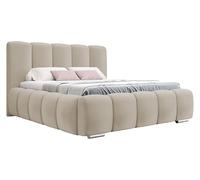 Mirjan24 Letto Imbottito Widoni Con Cassetta, Matrimoniale Con Rete a Doghe, Piedini in Metallo Cromato, Testiera e Strisce Verticali, Design Cucito