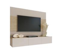 Mirjan24 Parete da parete Deromi, con pannelli da parete e pannello TV, pannelli acustici, armadio, parete multimediale, TV (beige sabbia + rovere cremona, senza mensola sospesa)