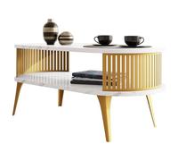 Mirjan24 Rajkon, tavolino da caffè con ripiano, forma ovale, gambe in metallo, tavolino da salotto, tavolino da tè, tavolino da caffè (marmo bianco, oro)