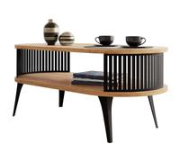 Mirjan24 Rajkon, tavolino da caffè con ripiano, forma ovale, gambe in metallo, tavolino da salotto, tavolino da tè, tavolino da tè (rovere Craft Gold, nero)