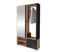 Mirjan24 Raldento - Armadio compatto con specchio, barra per vestiti, scarpiera e scomparti, appendiabiti a parete, appendiabiti da corridoio (rovere Artisan/rovere Artisan + nero)