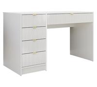 Mirjan24 Scrivania Tireno, 5 cassetti universali, con scanalature, frontali per studenti, scrivania per bambini, tavolo da lavoro, tavolo per PC, camera dei ragazzi (velluto bianco)