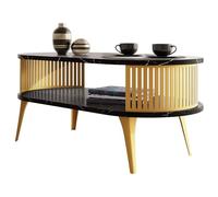 Mirjan24 Tavolo da caffè con ripiano Rajkon, forma ovale, gambe in metallo, tavolino da caffè, tavolino, tavolino da salotto, tavolino da tè (Black Pietra Grigia, oro)