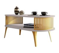 Mirjan24 Tavolo da caffè con ripiano Rajkon, forma ovale, gambe in metallo, tavolino da caffè, tavolino, tavolino da salotto, tavolino da tè (cashmere, oro)