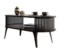 Mirjan24 Tavolo da caffè con ripiano Rajkon, forma ovale, gambe in metallo, tavolino da caffè, tavolino, tavolino da salotto, tavolino da tè (Black Pietra Grigia, Nero)