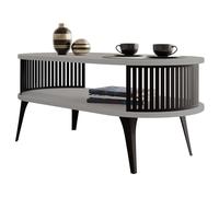 Mirjan24 Tavolo da caffè con ripiano Rajkon, forma ovale, gambe in metallo, tavolino, tavolino da salotto, tavolino da tè, tavolino da tè (grigio chiaro, nero)