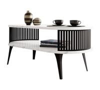 Mirjan24 Tavolo da caffè con ripiano Rajkon, forma ovale, gambe in metallo, tavolino, tavolino da salotto, tavolino da tè, tavolino da tè (marmo bianco, nero)