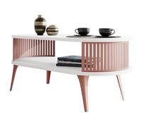 Mirjan24 Tavolo da caffè con ripiano Rajkon, forma ovale, gambe in metallo, tavolino, tavolino da salotto, tavolino da tè, tavolino da tè (bianco artico, rame)