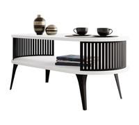 Mirjan24 Tavolo da caffè con ripiano Rajkon, forma ovale, gambe in metallo, tavolino, tavolino da salotto, tavolino da tè, tavolino da tè (bianco artico, nero)