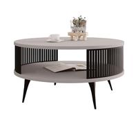Mirjan24 Tavolo da caffè con ripiano Rajkon, forma rotonda, gambe in metallo, tavolino da salotto, tavolino da salotto, tavolino da tè, tavolino da tè (cashmere, nero)