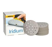 Mirka Iridium Premium carta abrasiva Ø 77mm 20H / a strappo / grana 600, 50 pz / Per la levigatura di vernice, stucco, fondo, legno, acciaio, materiali minerali, plastica