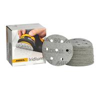 Mirka Iridium Premium carta abrasiva Ø 90 mm a strappo 7 fori, grana 80, 50 pz/Per la levigatura di vernice, stucco, fondo, legno, acciaio, materiali minerali, plastica