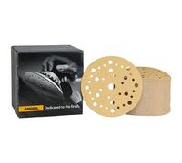 Mirka Gold Carta abrasiva universale Ø 150 mm a strappo 37 fori, grana P80, 100 pezzi, Per levigare intonaco, stucco, truciolato, legno, vernice