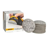 Mirka Iridium Premium carta abrasiva Ø 77mm 20H / a strappo / grana 400, 50 pz / Per la levigatura di vernice, stucco, fondo, legno, acciaio, materiali minerali, plastica