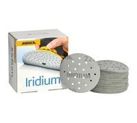 Mirka Iridium Premium carta abrasiva Ø 77mm 20H / a strappo / grana 220, 50 pz / Per la levigatura di vernice, stucco, fondo, legno, acciaio, materiali minerali, plastica