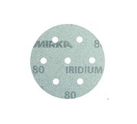 Mirka Iridium Premium carta abrasiva Ø 90 mm a strappo 7 fori, grana 80, 50 pz/Per la levigatura di vernice, stucco, fondo, legno, acciaio, materiali minerali, plastica