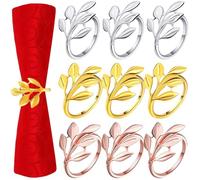 MIRKUZI Anelli portatovagliolo Anelli per tovaglioli da 9 pezzi, anelli per tovaglioli effetto foglia, anelli per tovaglioli stile boho, adatti per matrimoni, Natale, feste di famiglia