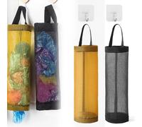 MIRKUZI Carrier Bag Bins, 2 Porta sacchetti per la spazzatura con ganci, porta sacchetti di plastica da appendere, adatti per casa e cucina (nero, giallo)