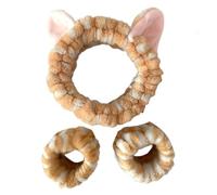 MIRKUZI Hair Accessories for Dogs, Una fascia e due elastici per capelli, accessori elastici per capelli, fascia in peluche con orecchie di gatto, adatta per lavare il viso e truccarsi