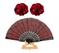 MIRKUZI Mollette per capelli 2 fermagli per capelli a forma di peonia rossa e 1 ventaglio, fiori artificiali, stile flamenco
