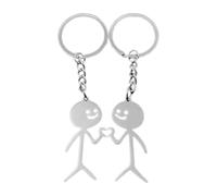 MIRKUZI Portachiavi ad anello e catena da donna 2 portachiavi con faccina sorridente con linguaggio dei segni, dita divertenti e design di omino stilizzato, look elegante, perfetti per le coppie
