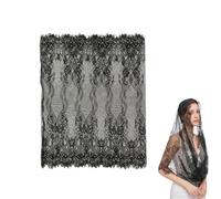 MIRKUZI Veli da donna Velo in pizzo nero, 1 pezzo di velo lungo, sciarpa da chiesa in pizzo, scialle, copricapo, velo da donna, elegante e bellissimo pizzo nero