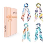 Mirlern 4 elastici per capelli in raso di seta, per donne e ragazze, nessun danno, graziosi elastici per capelli con fiocco, elastici per coda di cavallo (motivo palma)
