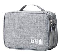 MIRLEWAIY Organizer per cavi da viaggio, accessori elettronici portatili, borsa per il trasporto, custodia impermeabile a doppio strato, Grigio chiaro, M, moderno