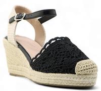 Miro Boho Chic Espadrillas da donna in iuta con cinturino spardegni estivi all'uncinetto, sandali comodi e freschi in stile ibicenco, Nero , 41 EU