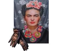 Miro Boho Chic - Frida Sciarpa Donna Lana Viscosa Doppia Stampa Guanti Frida Regali Originali Inverno Kit Regalo Donna Set Regalo, Frida grigia, Kit regalo pañuelo