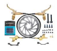 MIRODO Mountain Bike Freni Disco Idraulici Set 4 Pistoni Frenata Potenza Lega Alluminio CNC Adattatori 180mm Rotori Anteriore Destro 850mm/Posteriore Sinistro 1500mm(Gold)