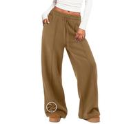 MIROMIHO Pantaloni della tuta da donna a gamba larga foderati in pile pantaloni larghi con coulisse atletica joggers alla moda abiti invernali, Colore: grigio caffè., S