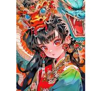 MIRONS 11CT Kit Punto a Croce Timbrato, Bella ragazza E Drago,S,30 * 40cm Set Punto Croce Ricamo Set tra Cui Filati Colorati Disegno ago Panno di Cotone