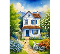 MIRONS 11CT Kit Punto a Croce Timbrato, Cortile romantico e caldo, K, 50 * 70 cm Set Punto Croce Ricamo Set tra Cui Filati Colorati Disegno ago Panno di Cotone