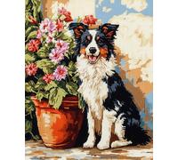 MIRONS Kit Punto Croce 11CT, fiori e cani Set Schemi Punto Croce Kit da Ricamare Prestampato Principianti, Punto Croce da Ricamare Ricamo Kit Completo Prestampati 40 * 50cm
