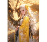 MIRONS Kit Punto Croce 11CT, Ragazza manga e drago, L, 50 * 70 cm Set Schemi Punto Croce Kit da Ricamare Prestampato Principianti, Punto Croce da Ricamare Ricamo Kit Completo Prestampati