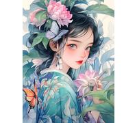 MIRONS Kit Punto Croce Prestampato, Modello cartoon con fiori e ragazze, F, 30 * 40 cm DIY 11CT Ricami Punto Croce Kit da Ricamare Principianti, Set Ricamo Schemi Completo Stampato